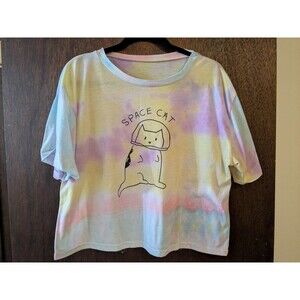 4/$12 1x Space Cat Tie Dye Crop Top T-Shirt